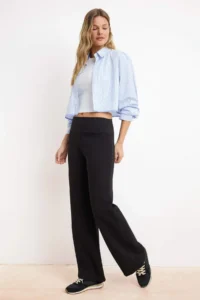 TRENDYOLMİLLA Black Thin Extra High Waist Wide Leg/Wide Cut Pants - Image 2