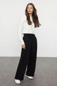 TRENDYOLMİLLA Black Thin Extra High Waist Wide Leg/Wide Cut Pants - Image 5