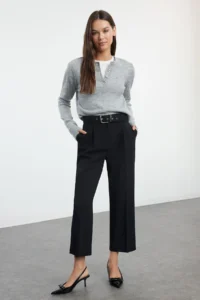 TRENDYOLMİLLA Black Arched Bilek Size Weaving Dress Pants - Image 2