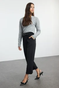 TRENDYOLMİLLA Black Arched Bilek Size Weaving Dress Pants - Image 3