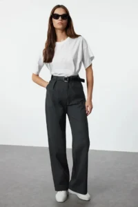 TRENDYOLMİLLA Anthracite Arched Straigt/Plain Kesim Weaving Dress Pants