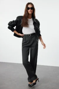TRENDYOLMİLLA Anthracite Arched Straigt/Plain Kesim Weaving Dress Pants - Image 2