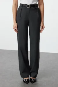 TRENDYOLMİLLA Anthracite Arched Straigt/Plain Kesim Weaving Dress Pants - Image 4
