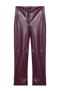 TRENDYOLMİLLA Burgundy Faux Leather Cigarette Zippered Weaving Pants - Image 7
