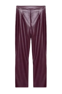 TRENDYOLMİLLA Burgundy Faux Leather Cigarette Zippered Weaving Pants - Image 8