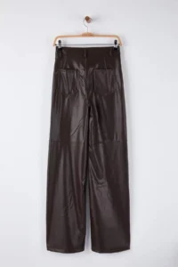 TRENDYOLMİLLA Brown relaxed/Rahat Straight/Pipe Both Sewing Detailed Knitting Leather Pants - Image 6