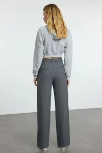 TRENDYOLMİLLA Gray Wide Leg Wide Leg pleated Weaving Pants - Image 5