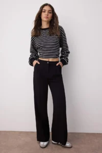 TRENDYOLMİLLA Black Pilili Wide Leg/Wide Leg Weaving Pants  Palazzo Pants