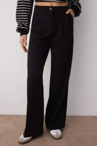 TRENDYOLMİLLA Black Pilili Wide Leg/Wide Leg Weaving Pants  Palazzo Pants - Image 3
