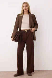 TRENDYOLMİLLA Brown Pilili Wide Leg/Wide Leg Pants