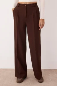 TRENDYOLMİLLA Brown Pilili Wide Leg/Wide Leg Pants - Image 3