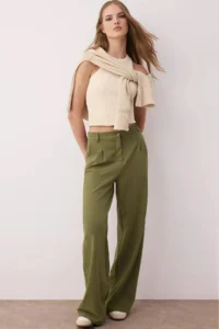 TRENDYOLMİLLA Light Khaki Pilili Wide Leg/Wide Leg Pants  Palazzo Pants
