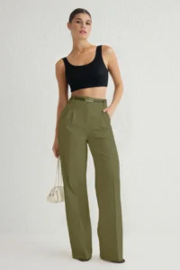 TRENDYOLMİLLA Light Khaki Pilili Wide Leg/Wide Leg Pants  Palazzo Pants - Image 3