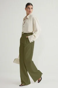 TRENDYOLMİLLA Light Khaki Pilili Wide Leg/Wide Leg Pants  Palazzo Pants - Image 5