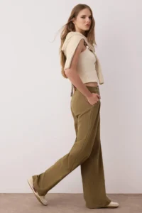 TRENDYOLMİLLA Light Khaki Pilili Wide Leg/Wide Leg Pants  Palazzo Pants - Image 8