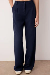 TRENDYOLMİLLA Dark Navy Pilili Wide Leg/Wide Leg Pants - Image 3