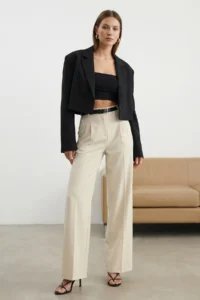 TRENDYOLMİLLA Ecru Pilili Wide Leg/Wide Leg Weaving Pants  Palazzo Pants - Image 2