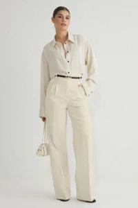 TRENDYOLMİLLA Ecru Pilili Wide Leg/Wide Leg Weaving Pants  Palazzo Pants - Image 4