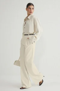 TRENDYOLMİLLA Ecru Pilili Wide Leg/Wide Leg Weaving Pants  Palazzo Pants - Image 5