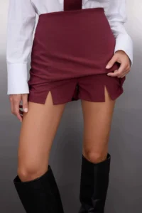 TRENDYOLMiLLA Teen Burgundy Bow Detailed slit Mini Weaving Shorts Skirt - Image 4