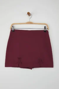 TRENDYOLMiLLA Teen Burgundy Bow Detailed slit Mini Weaving Shorts Skirt - Image 6