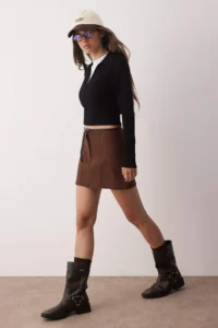 TRENDYOLMiLLA Brown Arched Mini Skirt Look Shorts