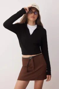 TRENDYOLMiLLA Brown Arched Mini Skirt Look Shorts - Image 2