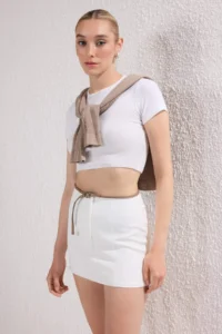 TRENDYOLMiLLA White Arched Mini Weaving Skirt Look Shorts - Image 3