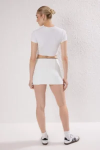 TRENDYOLMiLLA White Arched Mini Weaving Skirt Look Shorts - Image 6