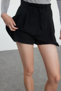 TRENDYOLMiLLA Black Pleated Mini Weaving Skirt Look Shorts - Image 5