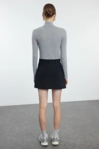 TRENDYOLMiLLA Black Pleated Mini Weaving Skirt Look Shorts - Image 6
