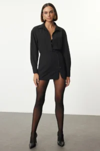 TRENDYOLMiLLA Black Front Stone Detailed Shorts Weaving Skirt - Image 3