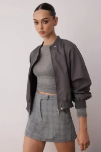 TRENDYOLMiLLA Gray Plaid Mini Weaving Skirt Look Shorts - Image 2
