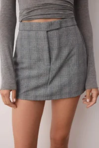 TRENDYOLMiLLA Gray Plaid Mini Weaving Skirt Look Shorts - Image 3