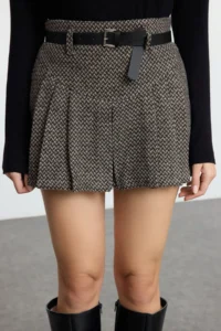 TRENDYOLMiLLA Multicolored Belt Detailed Wool Content Weaving Skirt Look Shorts - Image 4