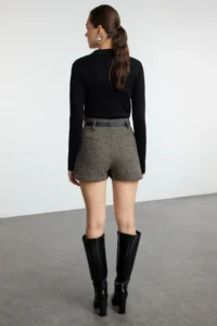 TRENDYOLMiLLA Multicolored Belt Detailed Wool Content Weaving Skirt Look Shorts - Image 5