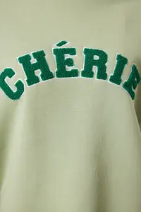TRENDYOLMİLLA MINT Thick Fleece Inside Slogan Embroidered Oversized/Comfortable Cut Knitting Sweatshirt - Image 5