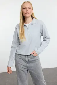 TRENDYOLMİLLA Navy Blue-Gray 2 Sets Paket Thessaloniki Regular/Normal Pattern Zippered Collar Knitting Sweatshirt - Image 2
