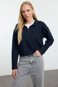 TRENDYOLMİLLA Navy Blue-Gray 2 Sets Paket Thessaloniki Regular/Normal Pattern Zippered Collar Knitting Sweatshirt - Image 4