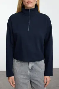 TRENDYOLMİLLA Navy Blue-Gray 2 Sets Paket Thessaloniki Regular/Normal Pattern Zippered Collar Knitting Sweatshirt - Image 5