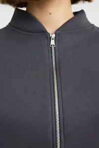 TRENDYOLMİLLA Anthracite Zippered Oversized/Wide Pattern Thick Fleece Inside Knitting Sweatshirt - Image 4