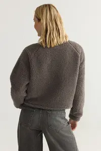 TRENDYOLMİLLA Anthracite Plush Regular/Normal Pattern Weaving Garnili Zippered Thick Knitting Sweatshirt - Image 5