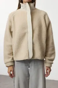 TRENDYOLMİLLA Stone Plush Regular/Normal Pattern Weaving Garnili Zippered Thick Knitting Sweatshirt - Image 4