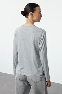 TRENDYOLMİLLA Black-Gray 2 Sets Paket 100% Cotton Crew Neck Regular/Normal Cut Knitting T-Shirt - Image 12