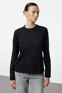 TRENDYOLMİLLA Black-Gray 2 Sets Paket 100% Cotton Crew Neck Regular/Normal Cut Knitting T-Shirt - Image 13