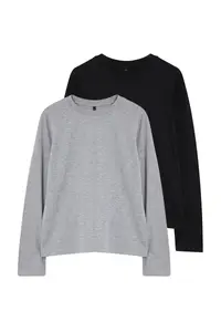 TRENDYOLMİLLA Black-Gray 2 Sets Paket 100% Cotton Crew Neck Regular/Normal Cut Knitting T-Shirt - Image 15