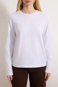 TRENDYOLMİLLA Black-White 2 Sets Paket Crew Neck Regular/Normal Cut Knitting T-Shirt - Image 7