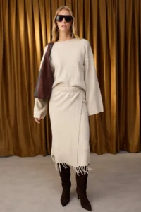 TRENDYOLMİLLA Special Collection Stone Skirt Tasseled Knitwear Top and Bottom Set