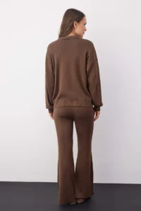 TRENDYOLMİLLA Wardrobe Essentials Brown Cotton Sweater-Pants Knitwear Top and Bottom Set | - Image 4