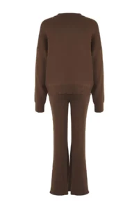 TRENDYOLMİLLA Wardrobe Essentials Brown Cotton Sweater-Pants Knitwear Top and Bottom Set | - Image 6